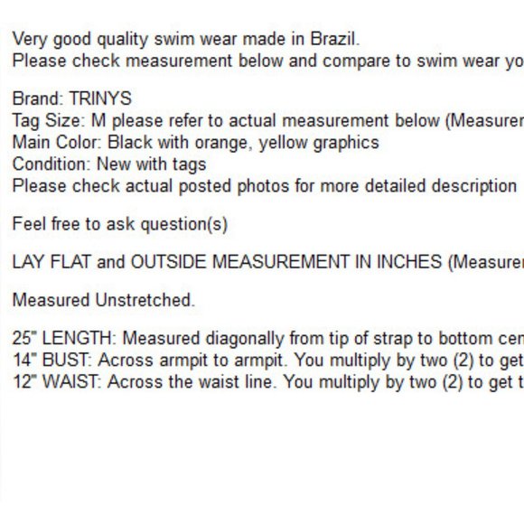 Swimsuit with Cap by Trinys Brazilian Made size M BLACK w/ circles pattern - Picture 12 of 12